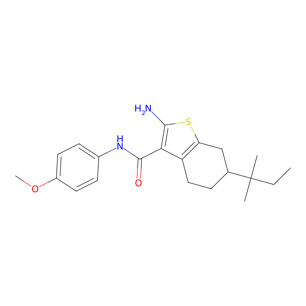 2-amino-6-tert-amyl-N-(4-methoxyphenyl)-4,5,6,7-tetrahydro-1-benzothiophene-3-carboxamide molecular structure, CAS 774575-33-6