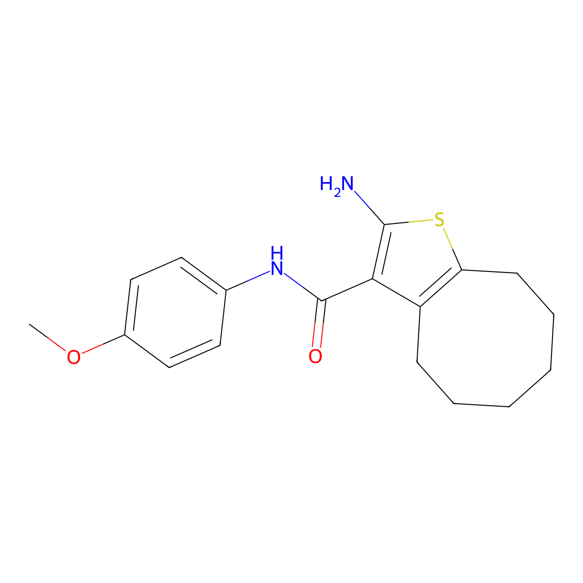 2-amino-N-(4-methoxyphenyl)-4,5,6,7,8,9-hexahydrocycloocta[b]thiophene-3-carboxamide molecular structure, CAS 774575-35-8