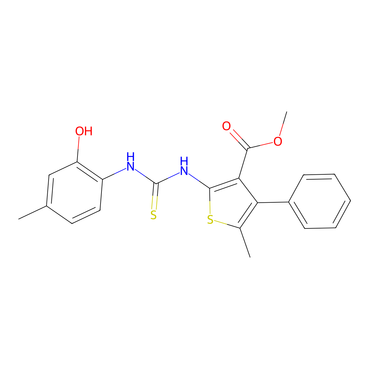 Methyl 2-{[(2-hydroxy-4-methylphenyl)carbamothioyl]amino}-5-methyl-4-phenylthiophene-3-carboxylate molecular structure, CAS 774575-54-1