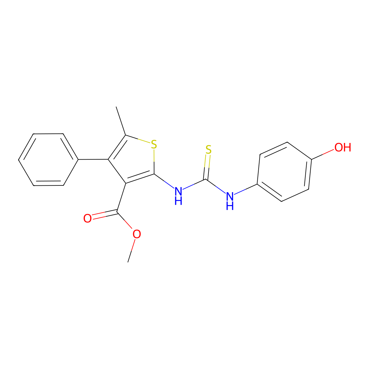 Methyl 2-{[(4-hydroxyphenyl)carbamothioyl]amino}-5-methyl-4-phenylthiophene-3-carboxylate molecular structure, CAS 774575-63-2