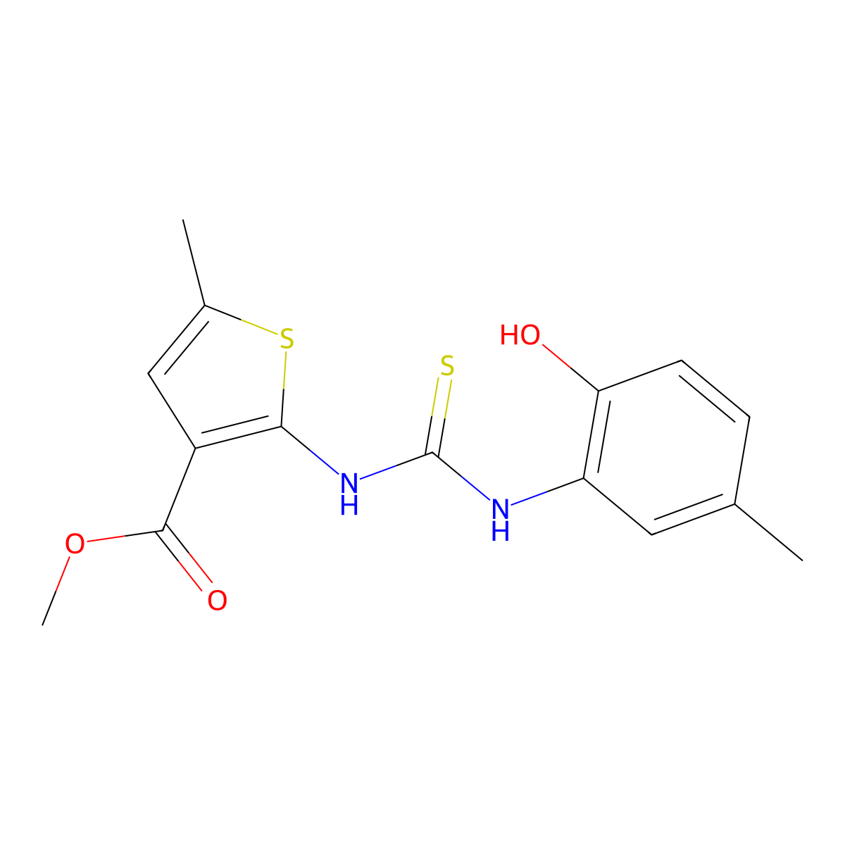 Methyl 2-{[(2-hydroxy-5-methylphenyl)carbamothioyl]amino}-5-methylthiophene-3-carboxylate molecular structure, CAS 774575-78-9