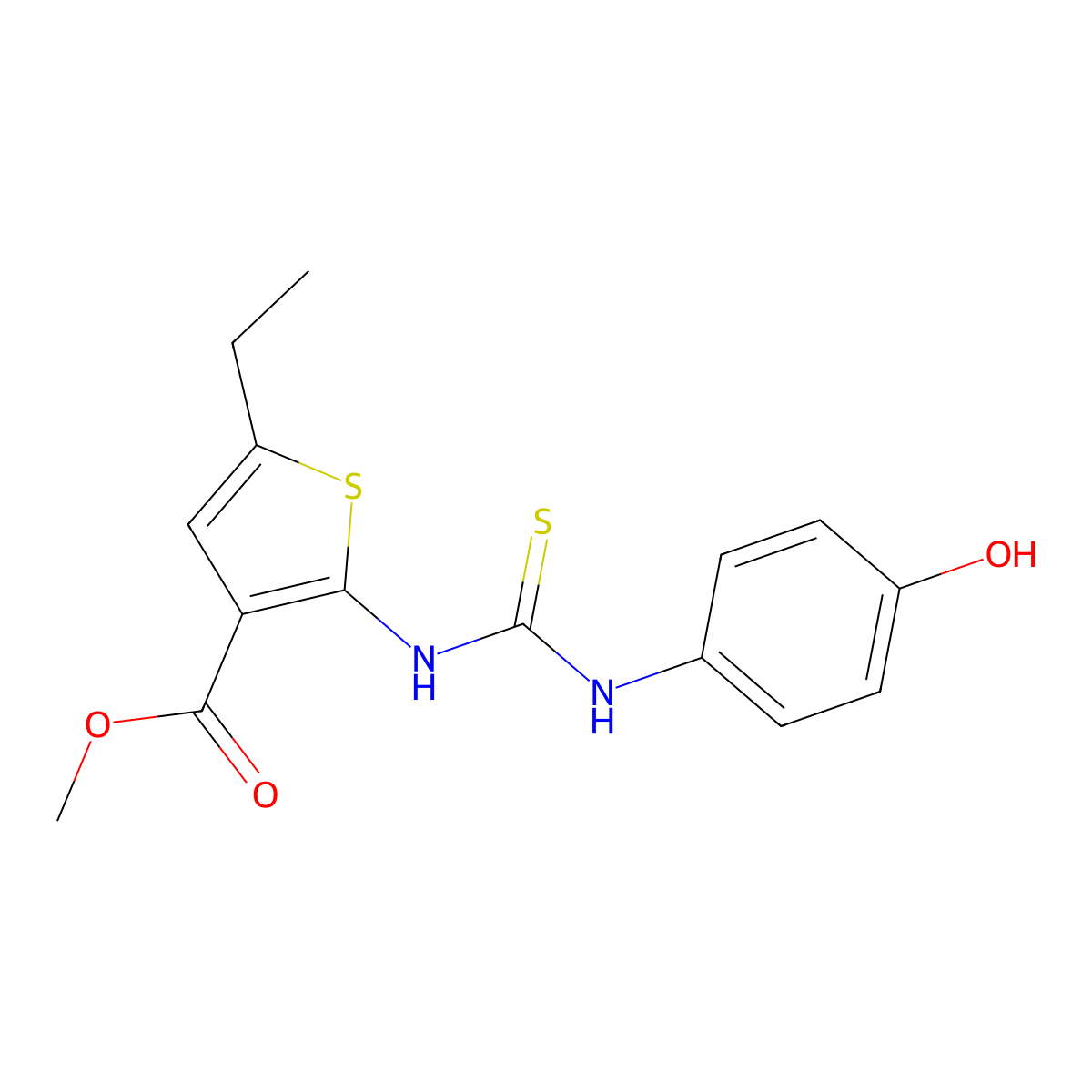Methyl 5-ethyl-2-{[(4-hydroxyphenyl)carbamothioyl]amino}thiophene-3-carboxylate molecular structure, CAS 774575-79-0