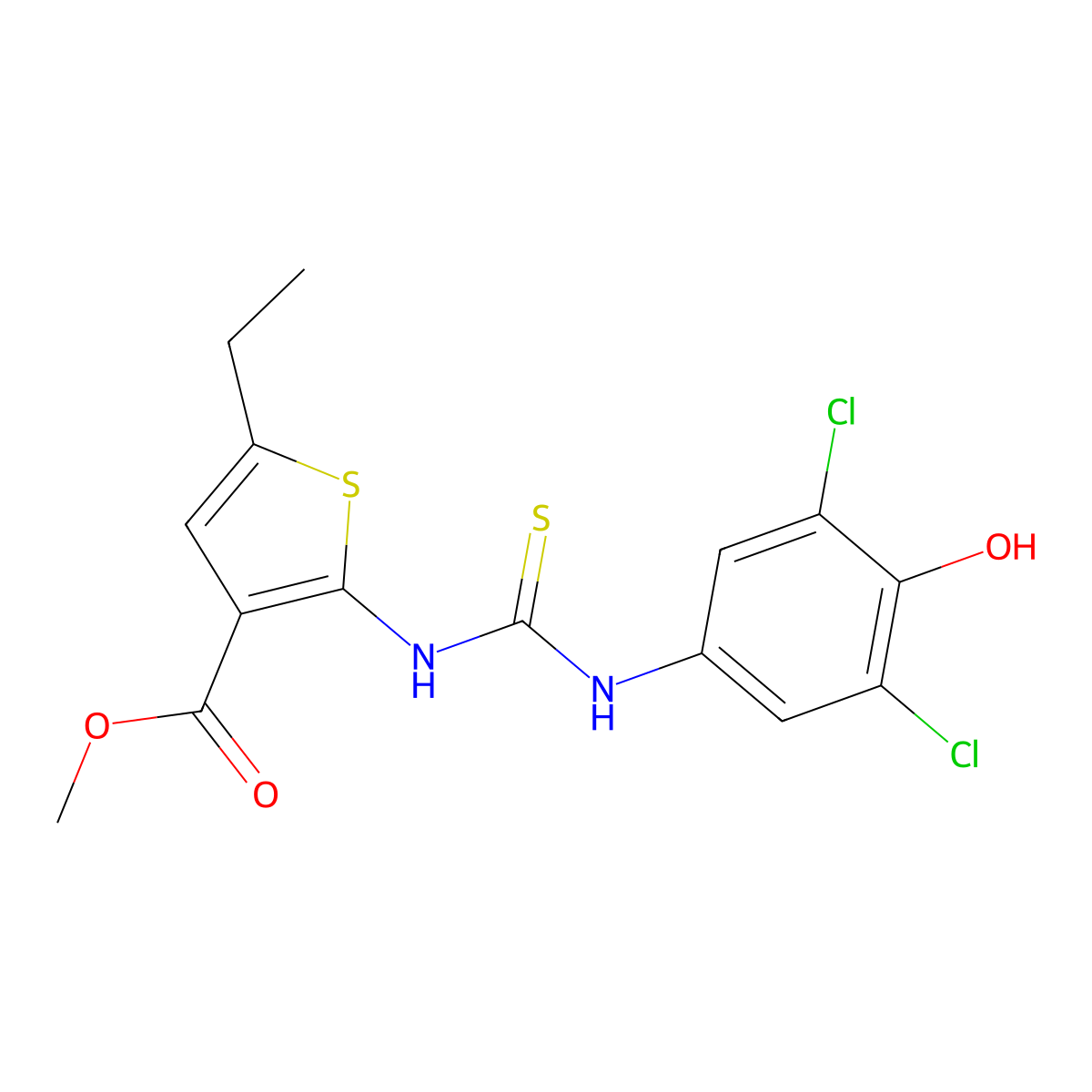 Methyl 2-{[(3,5-dichloro-4-hydroxyphenyl)carbamothioyl]amino}-5-ethylthiophene-3-carboxylate molecular structure, CAS 774575-81-4