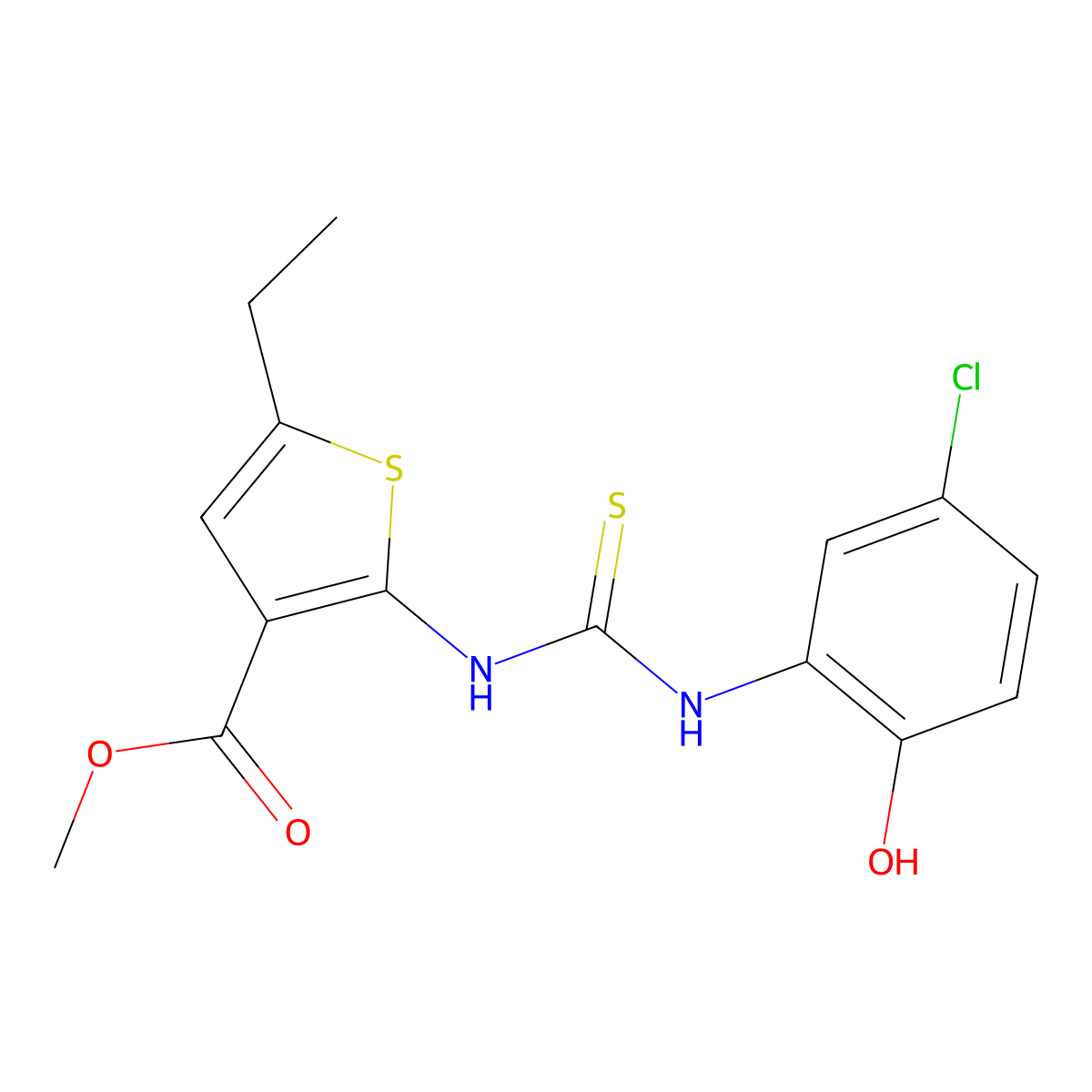 Methyl 2-{[(5-chloro-2-hydroxyphenyl)carbamothioyl]amino}-5-ethylthiophene-3-carboxylate molecular structure, CAS 774575-86-9