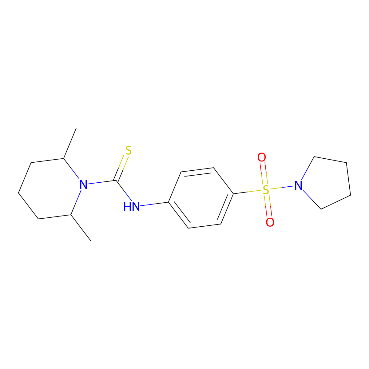 2,6-dimethyl-N-[4-(pyrrolidin-1-ylsulfonyl)phenyl]piperidine-1-carbothioamide molecular structure, CAS 774587-05-2