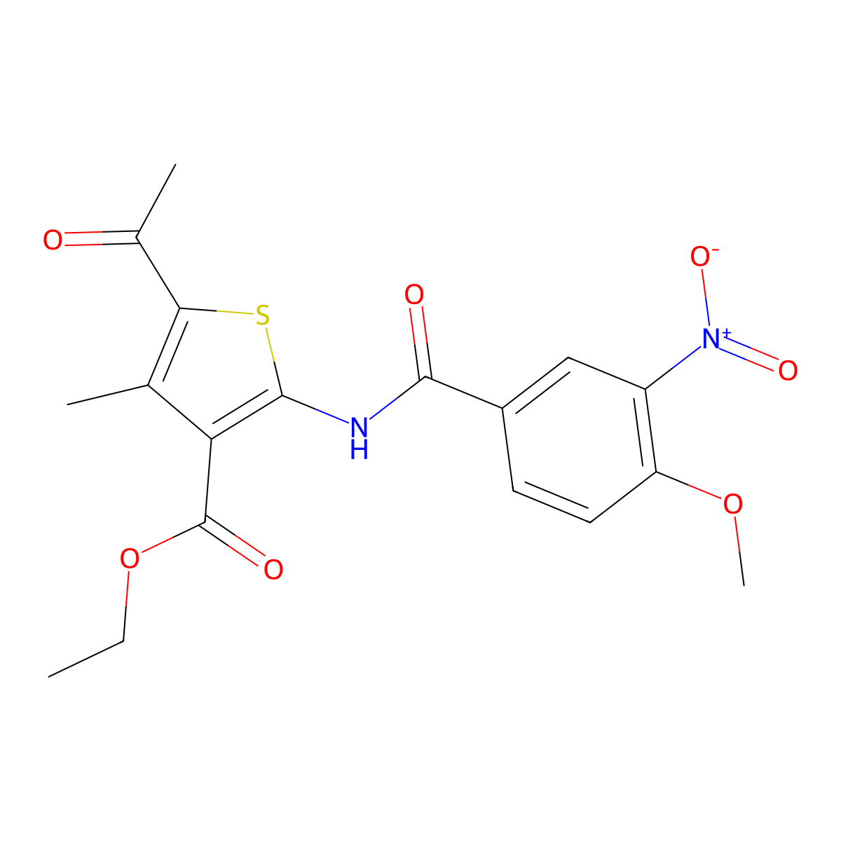 Ethyl 5-acetyl-2-{[(4-methoxy-3-nitrophenyl)carbonyl]amino}-4-methylthiophene-3-carboxylate molecular structure, CAS 774587-51-8