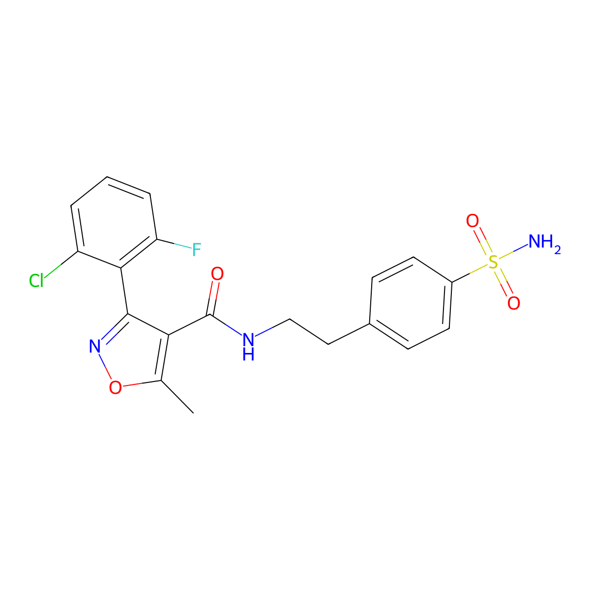 3-(2-chloro-6-fluorophenyl)-5-methyl-N-[2-(4-sulfamoylphenyl)ethyl]-1,2-oxazole-4-carboxamide molecular structure, CAS 774587-64-3
