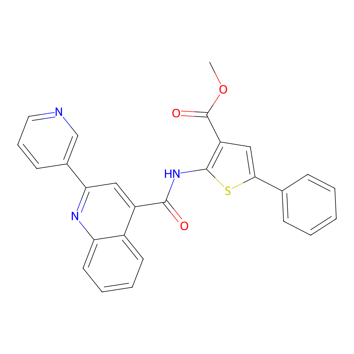Methyl 5-phenyl-2-({[2-(pyridin-3-yl)quinolin-4-yl]carbonyl}amino)thiophene-3-carboxylate molecular structure, CAS 774587-95-0