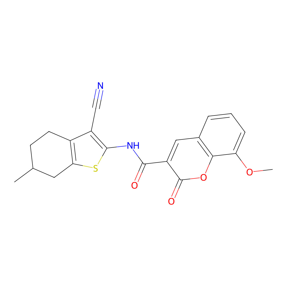 N-(3-cyano-6-methyl-4,5,6,7-tetrahydro-1-benzothiophen-2-yl)-8-methoxy-2-oxochromene-3-carboxamide molecular structure, CAS 774588-53-3