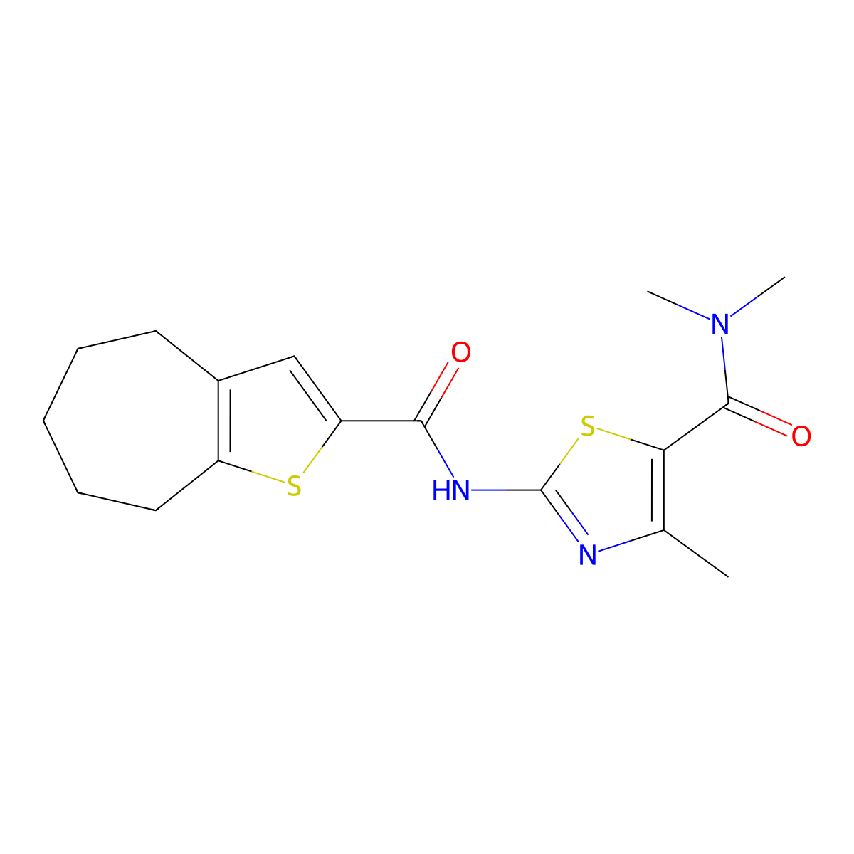 N,N,4-trimethyl-2-(5,6,7,8-tetrahydro-4H-cyclohepta[b]thiophene-2-carbonylamino)-1,3-thiazole-5-carboxamide molecular structure, CAS 774588-58-8