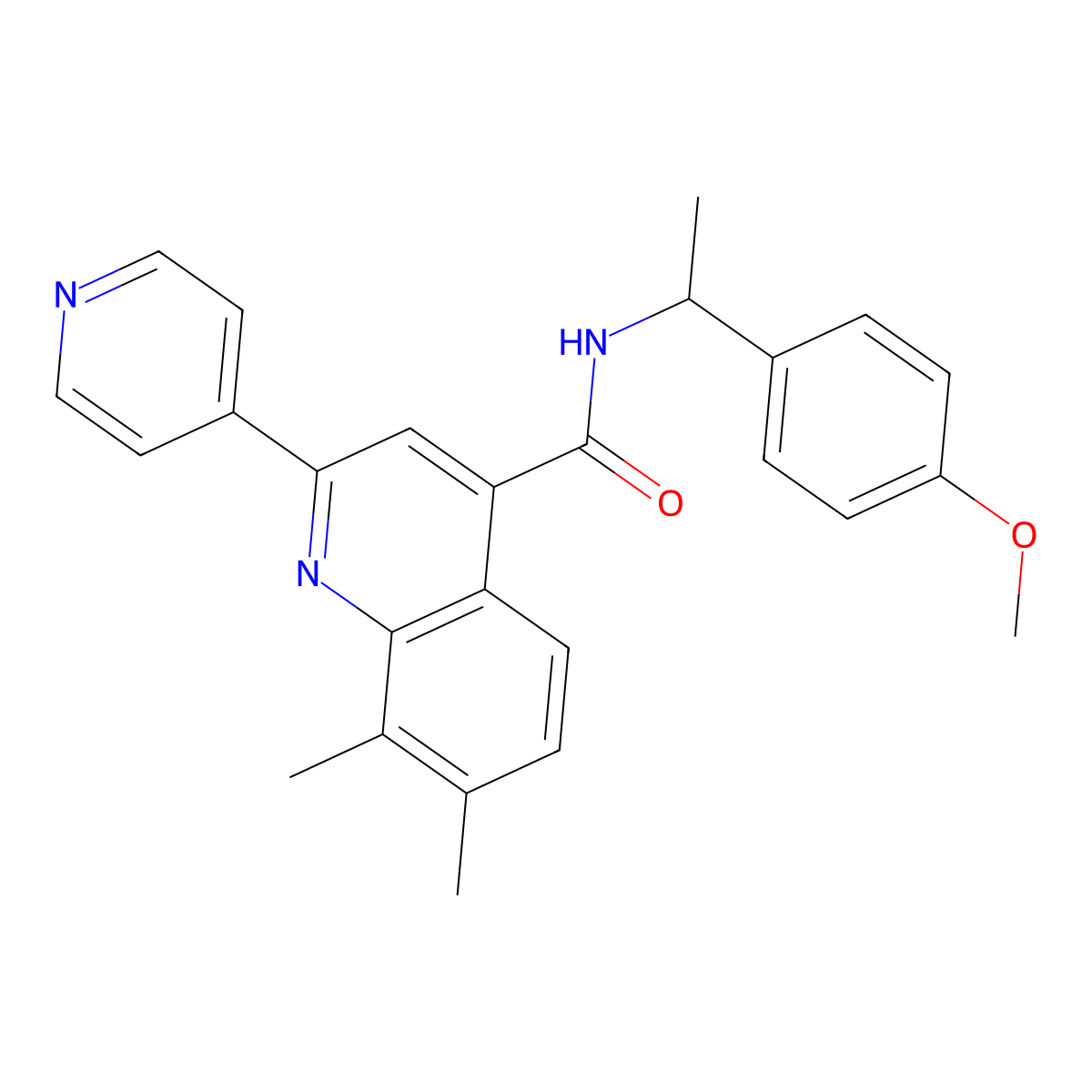 N-[1-(4-methoxyphenyl)ethyl]-7,8-dimethyl-2-pyridin-4-ylquinoline-4-carboxamide molecular structure, CAS 774588-66-8