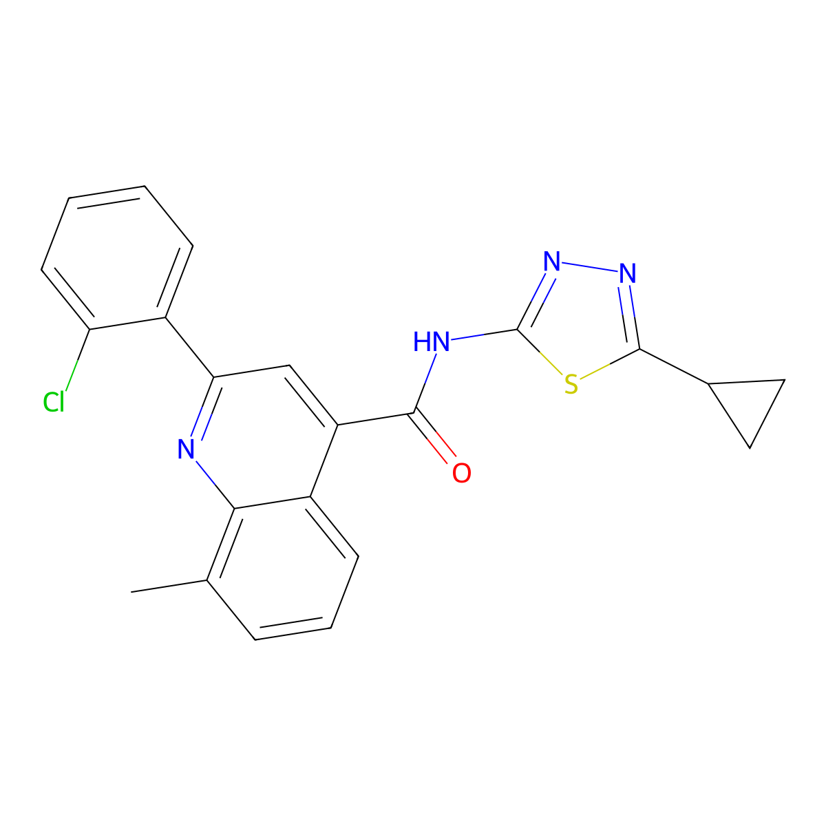 2-(2-chlorophenyl)-N-(5-cyclopropyl-1,3,4-thiadiazol-2-yl)-8-methylquinoline-4-carboxamide molecular structure, CAS 774588-69-1