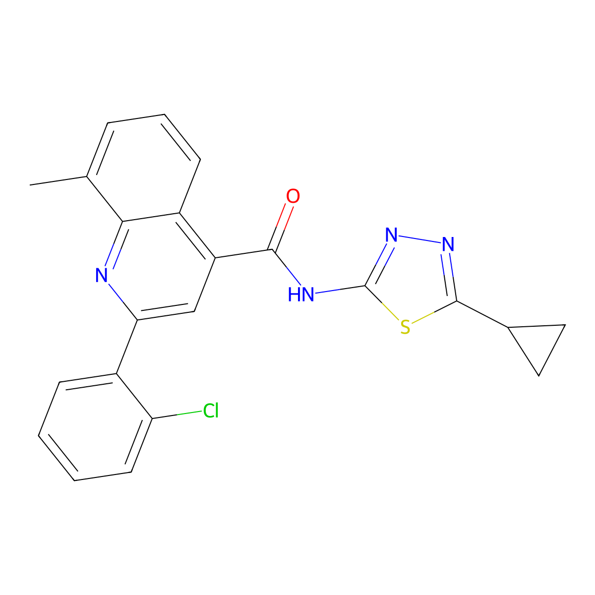 2-(2-chlorophenyl)-N-(5-cyclopropyl-1,3,4-thiadiazol-2-yl)-8-methylquinoline-4-carboxamide molecular structure, CAS 774588-69-1