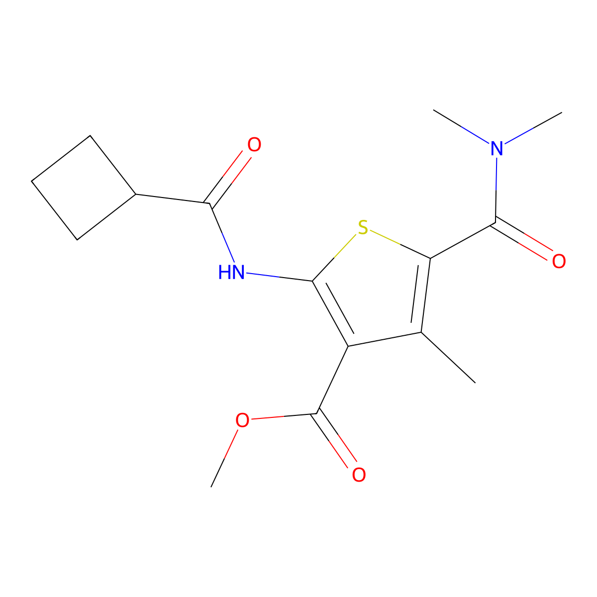 Methyl 2-(cyclobutanecarbonylamino)-5-(dimethylcarbamoyl)-4-methylthiophene-3-carboxylate molecular structure, CAS 774588-87-3