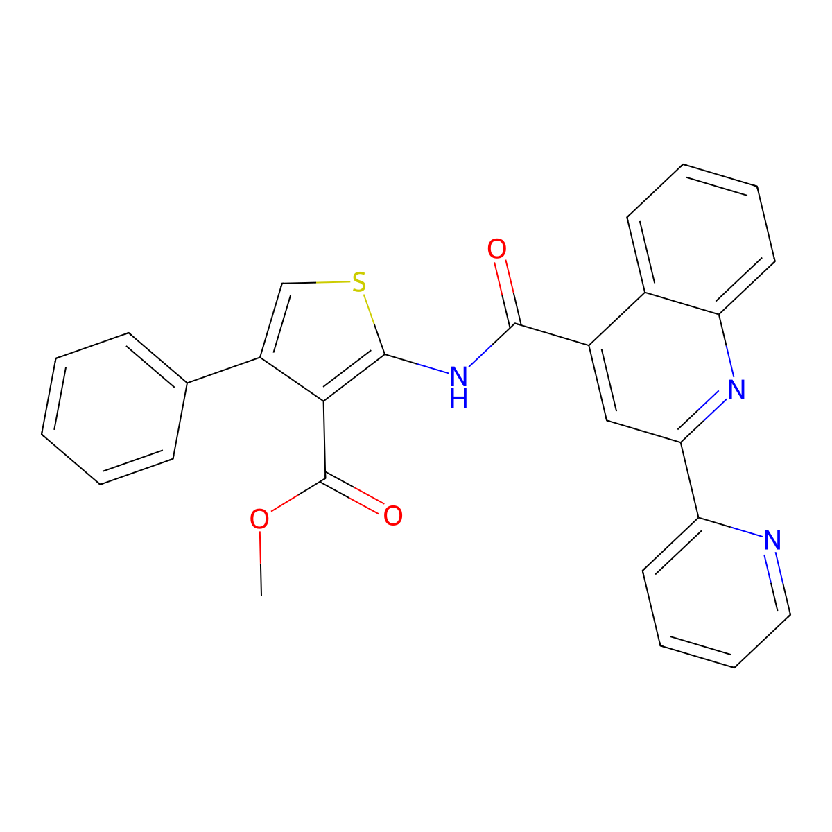 Methyl 4-phenyl-2-({[2-(pyridin-2-yl)quinolin-4-yl]carbonyl}amino)thiophene-3-carboxylate molecular structure, CAS 774589-09-2