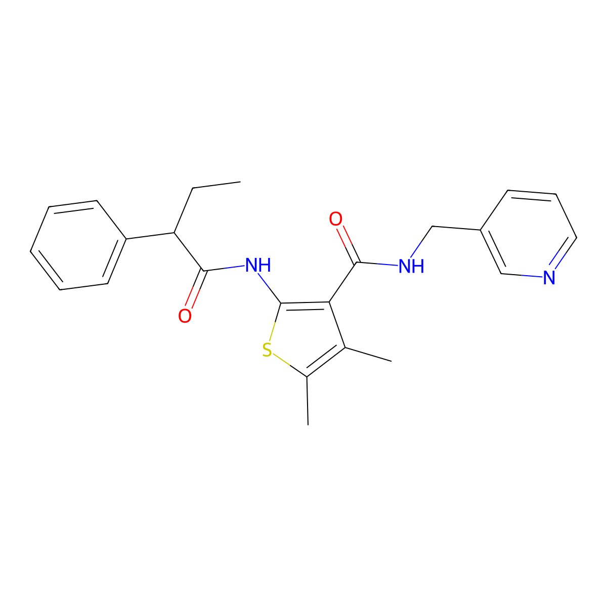 4,5-dimethyl-2-(2-phenylbutanoylamino)-N-(pyridin-3-ylmethyl)thiophene-3-carboxamide molecular structure, CAS 774589-26-3