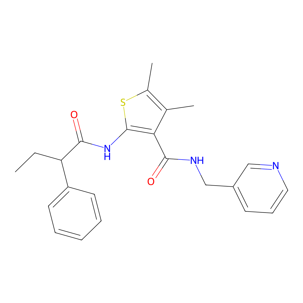 4,5-dimethyl-2-(2-phenylbutanoylamino)-N-(pyridin-3-ylmethyl)thiophene-3-carboxamide molecular structure, CAS 774589-26-3