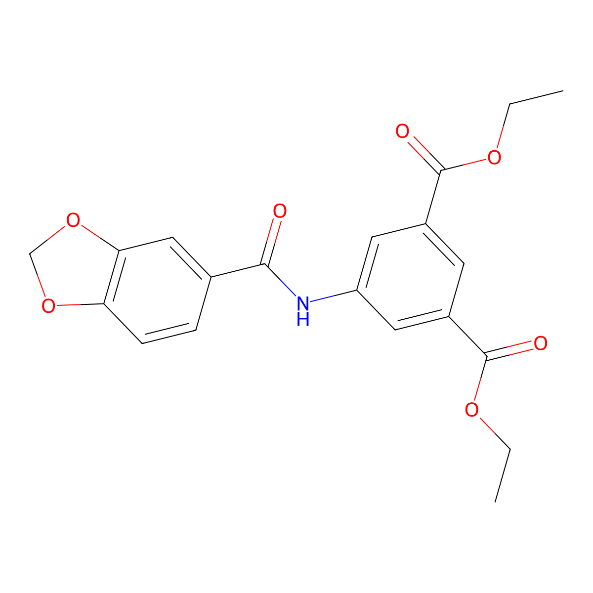 Diethyl 5-[(1,3-benzodioxol-5-ylcarbonyl)amino]benzene-1,3-dicarboxylate molecular structure, CAS 774589-42-3