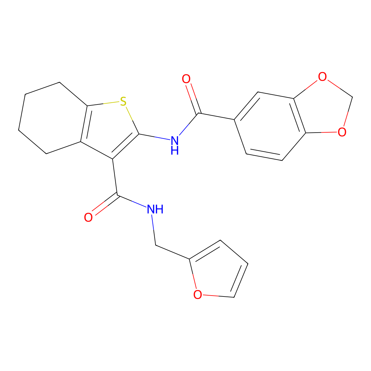 N-(3-{[(2-furylmethyl)amino]carbonyl}-4,5,6,7-tetrahydro-1-benzothien-2-yl)-1,3-benzodioxole-5-carboxamide molecular structure, CAS 774589-50-3