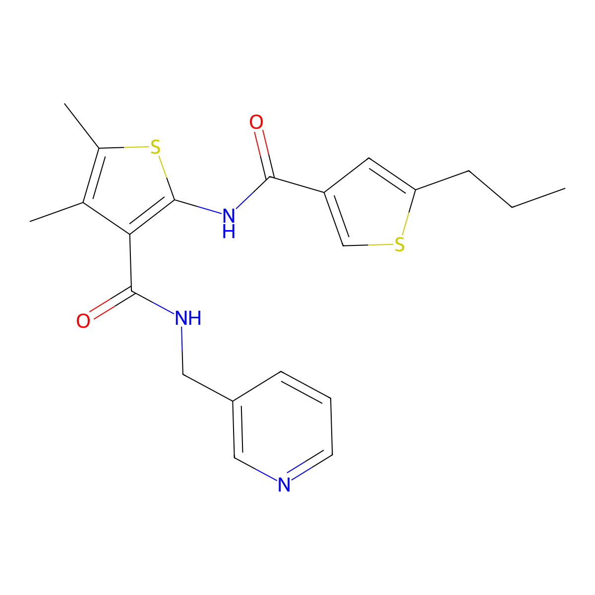 4,5-dimethyl-2-[(5-propylthiophene-3-carbonyl)amino]-N-(pyridin-3-ylmethyl)thiophene-3-carboxamide molecular structure, CAS 774589-91-2