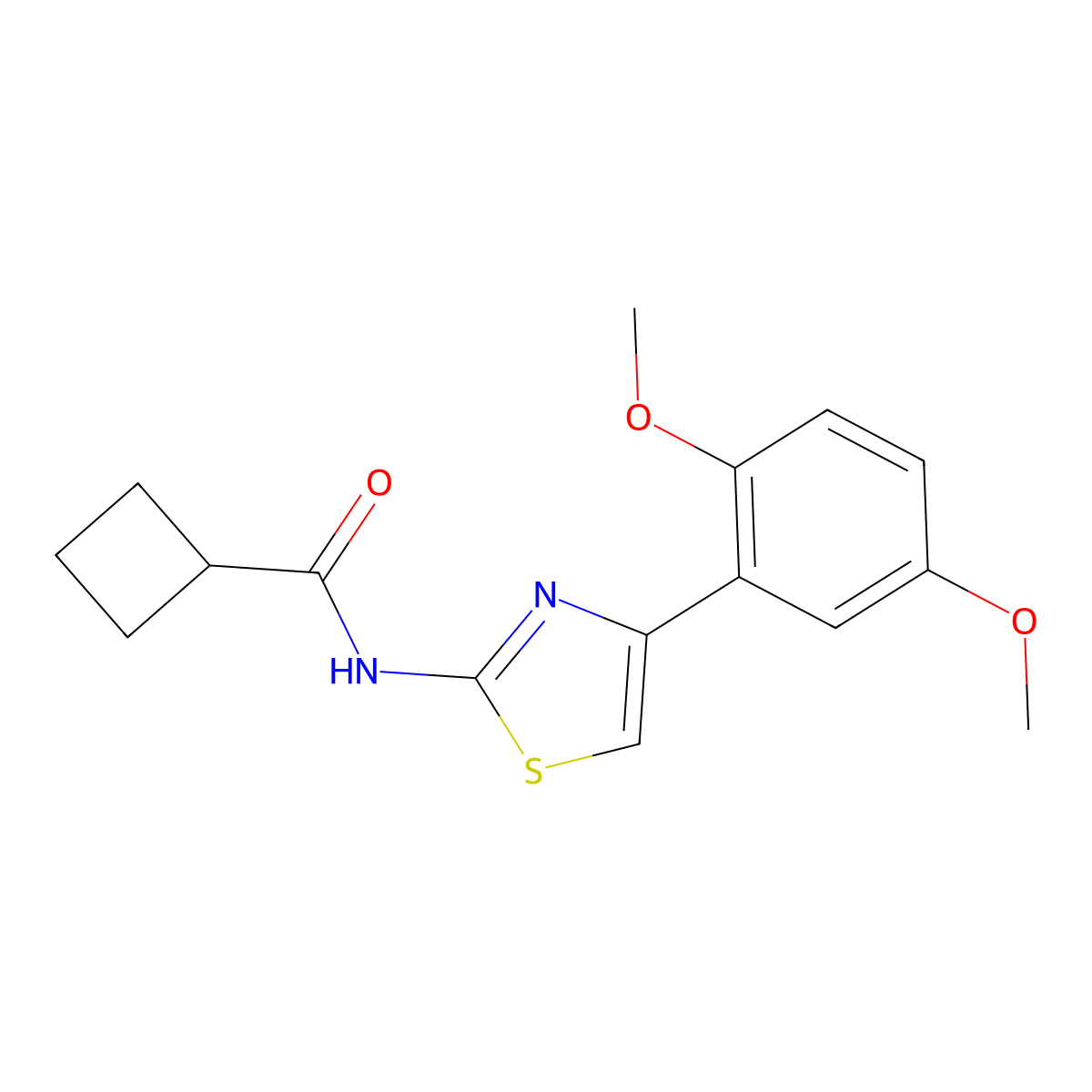 N-[4-(2,5-dimethoxyphenyl)-1,3-thiazol-2-yl]cyclobutanecarboxamide molecular structure, CAS 774590-05-5