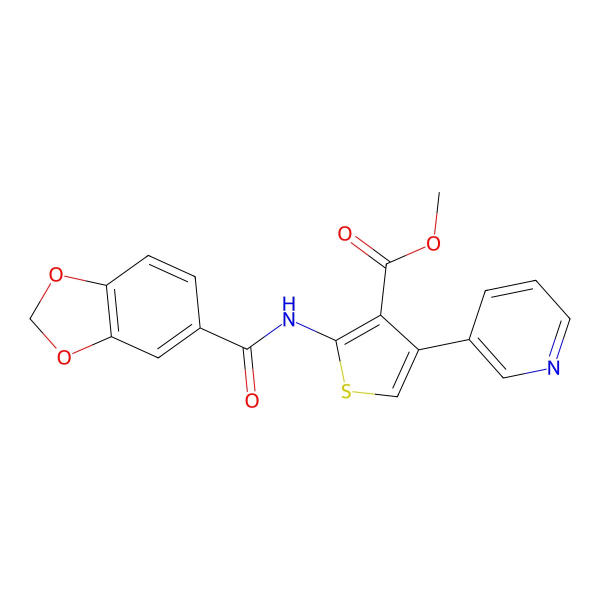 Methyl 2-(1,3-benzodioxole-5-carbonylamino)-4-pyridin-3-ylthiophene-3-carboxylate molecular structure, CAS 774590-52-2