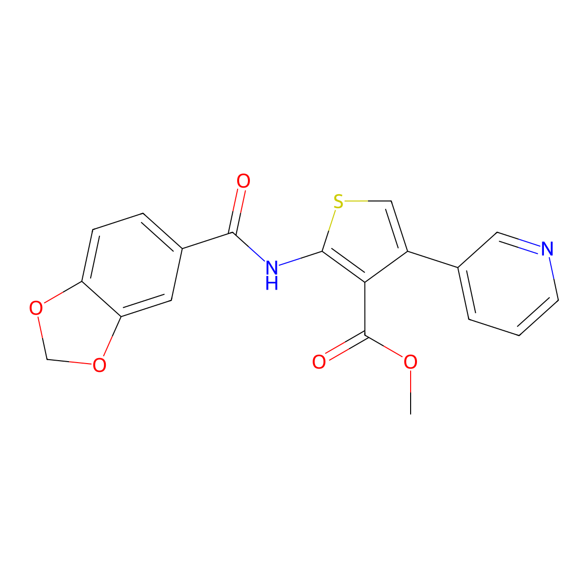 Methyl 2-(1,3-benzodioxole-5-carbonylamino)-4-pyridin-3-ylthiophene-3-carboxylate molecular structure, CAS 774590-52-2