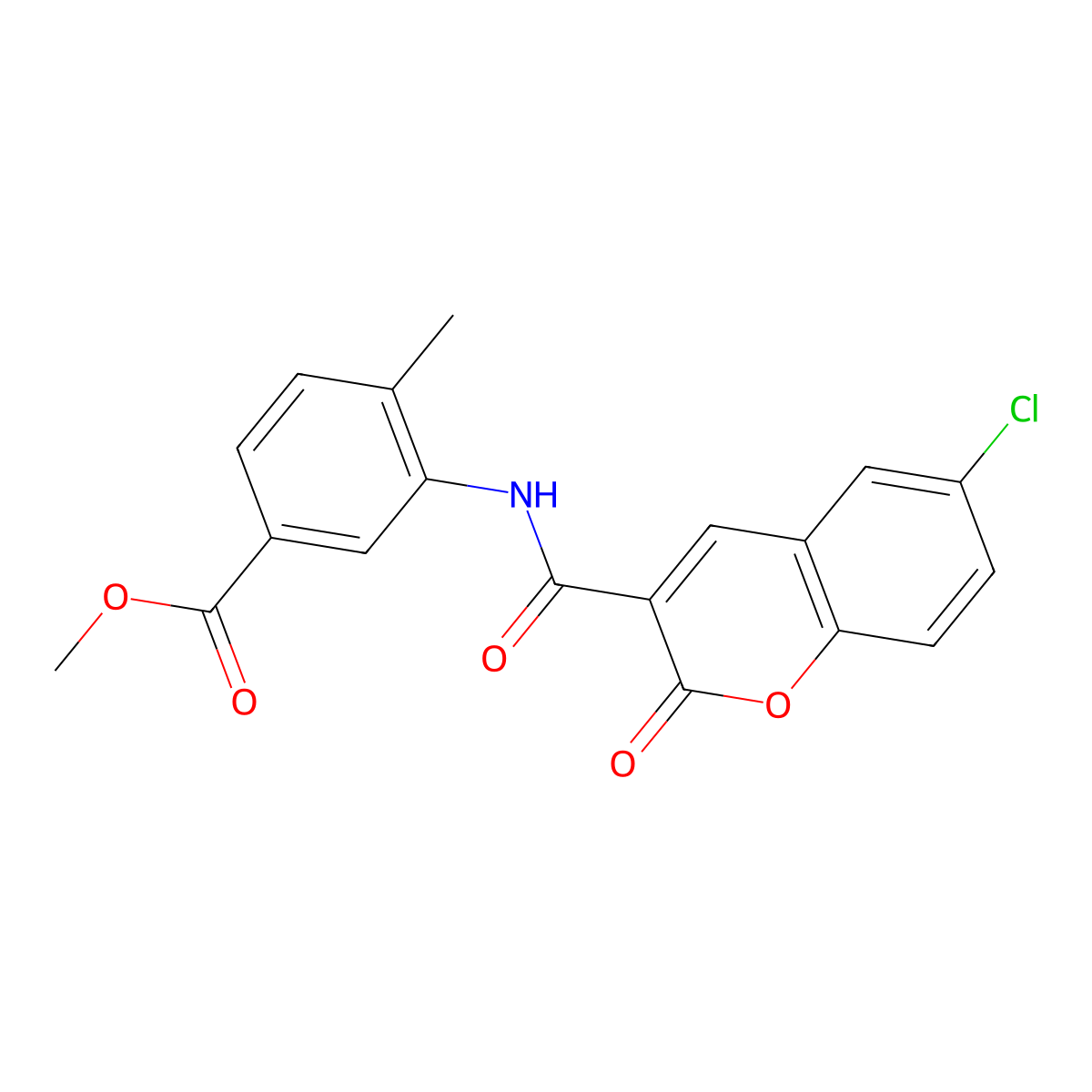 Methyl 3-[(6-chloro-2-oxochromen-3-yl)carbonylamino]-4-methylbenzoate molecular structure, CAS 774590-77-1