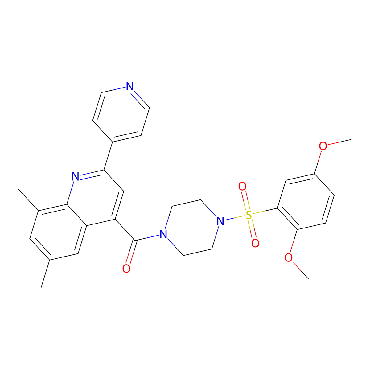 [4-(2,5-Dimethoxyphenyl)sulfonylpiperazin-1-yl]-(6,8-dimethyl-2-pyridin-4-ylquinolin-4-yl)methanone molecular structure, CAS 774590-94-2