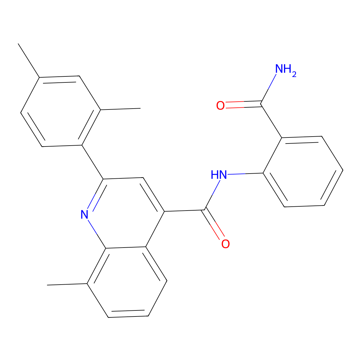 N-(2-carbamoylphenyl)-2-(2,4-dimethylphenyl)-8-methylquinoline-4-carboxamide molecular structure, CAS 774590-99-7