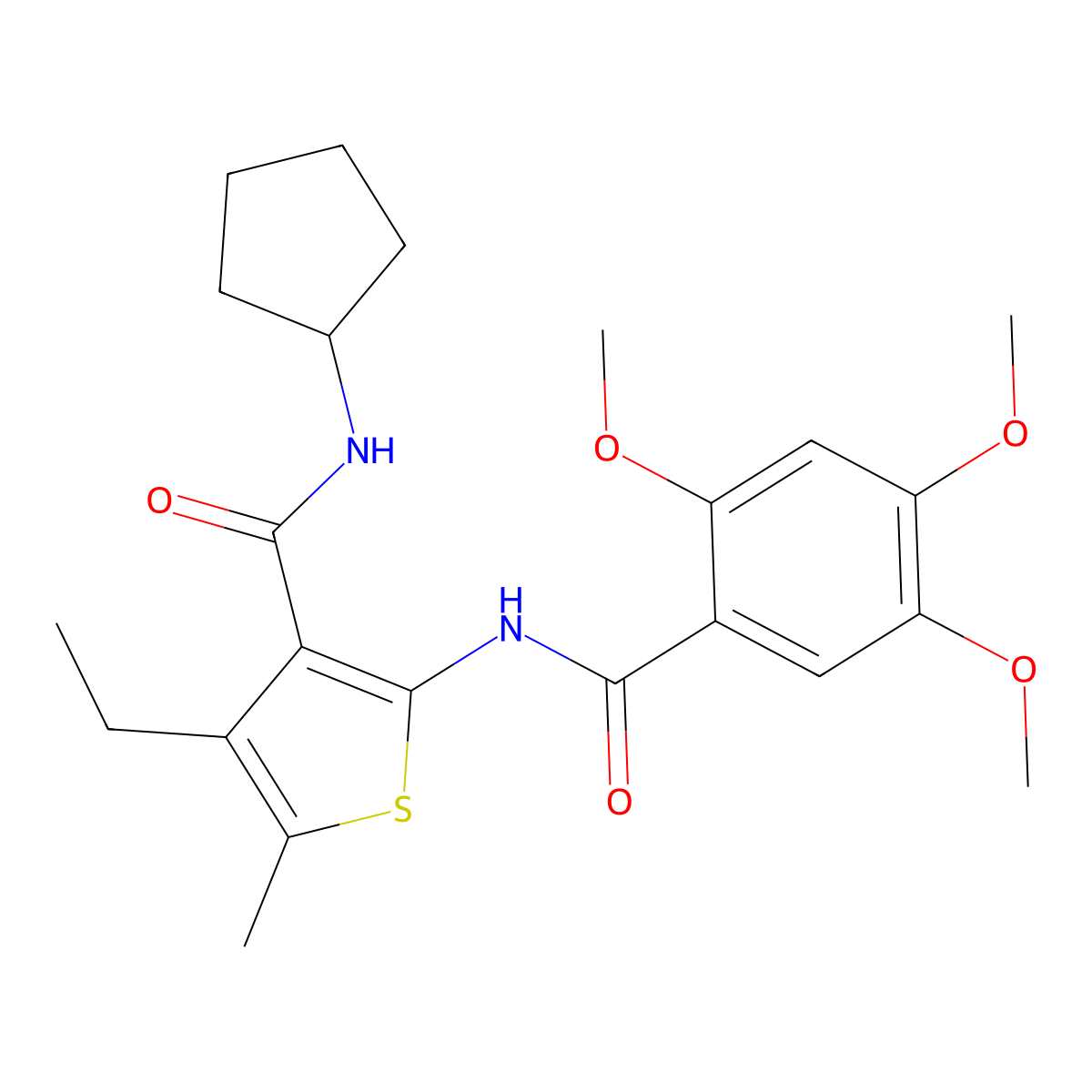 N-cyclopentyl-4-ethyl-5-methyl-2-[(2,4,5-trimethoxybenzoyl)amino]thiophene-3-carboxamide molecular structure, CAS 774591-17-2