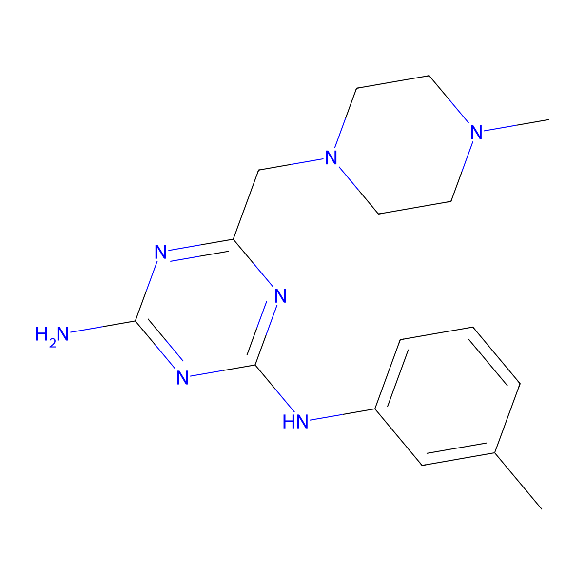 N-(3-methylphenyl)-6-[(4-methylpiperazin-1-yl)methyl]-1,3,5-triazine-2,4-diamine molecular structure, CAS 774591-45-6