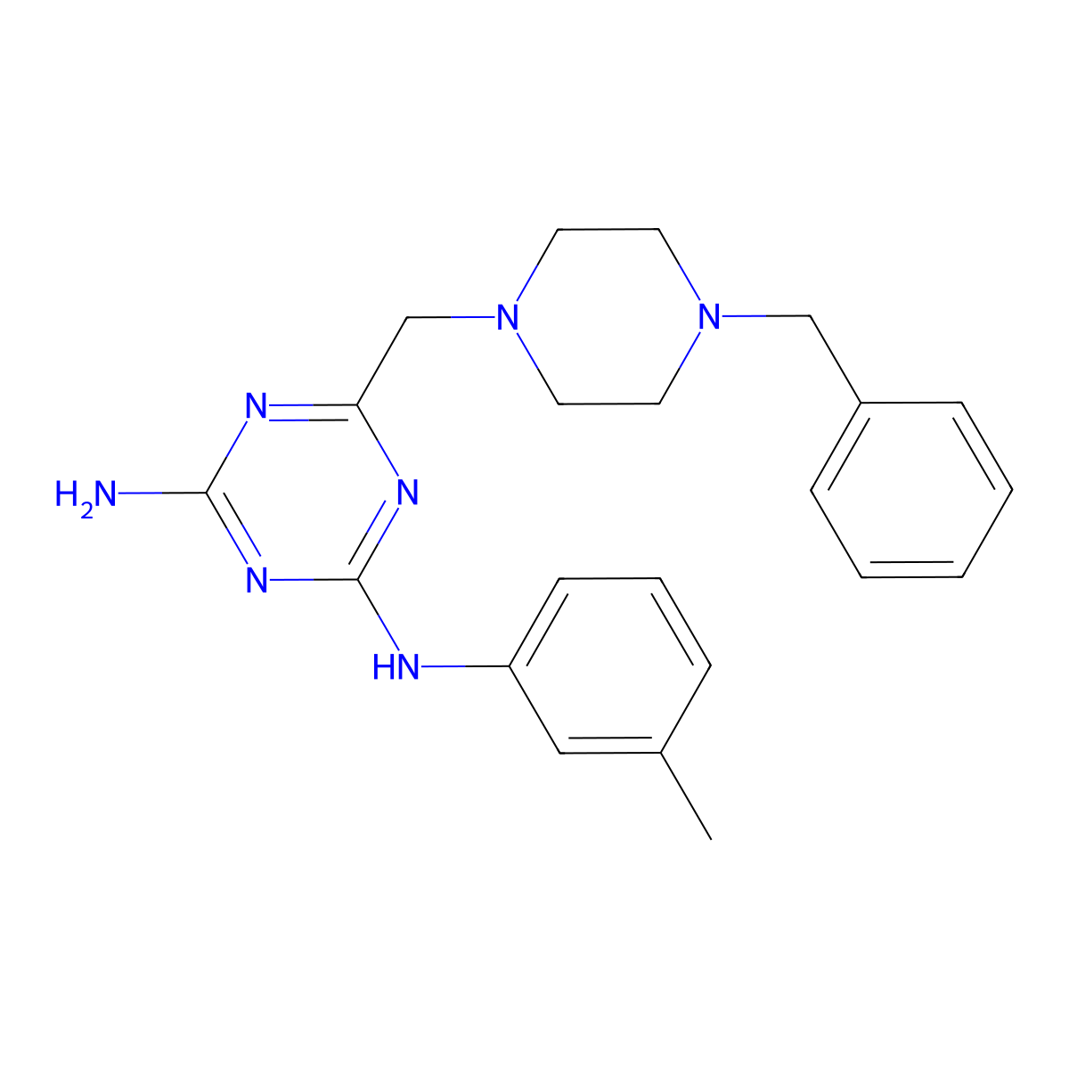 6-[(4-benzylpiperazin-1-yl)methyl]-N-(3-methylphenyl)-1,3,5-triazine-2,4-diamine molecular structure, CAS 774591-46-7