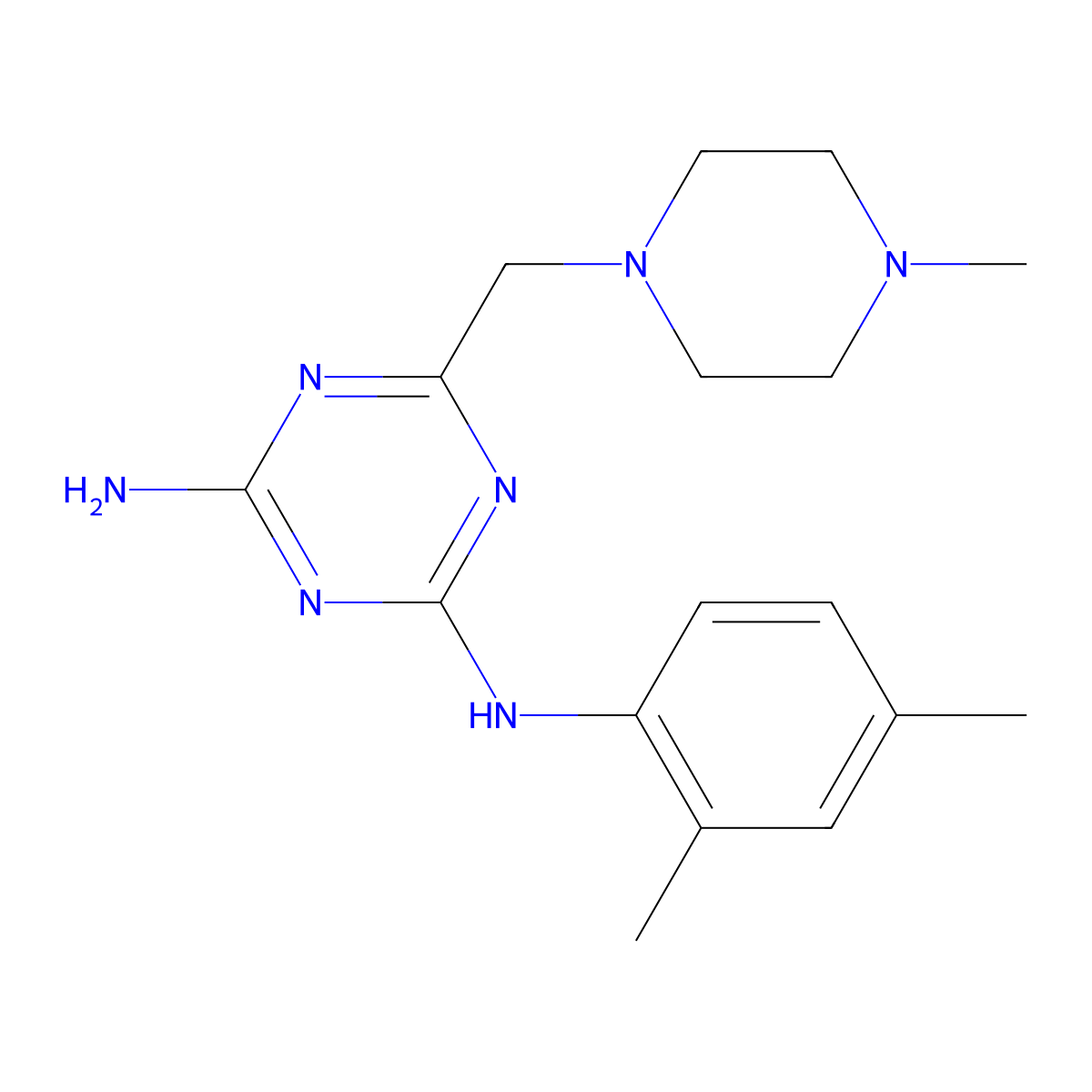 N-(2,4-dimethylphenyl)-6-[(4-methylpiperazin-1-yl)methyl]-1,3,5-triazine-2,4-diamine molecular structure, CAS 774591-47-8