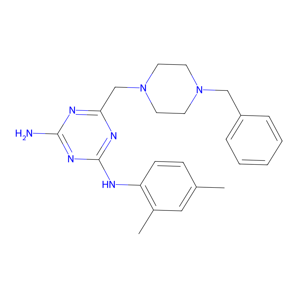 6-[(4-benzylpiperazin-1-yl)methyl]-N-(2,4-dimethylphenyl)-1,3,5-triazine-2,4-diamine molecular structure, CAS 774591-48-9