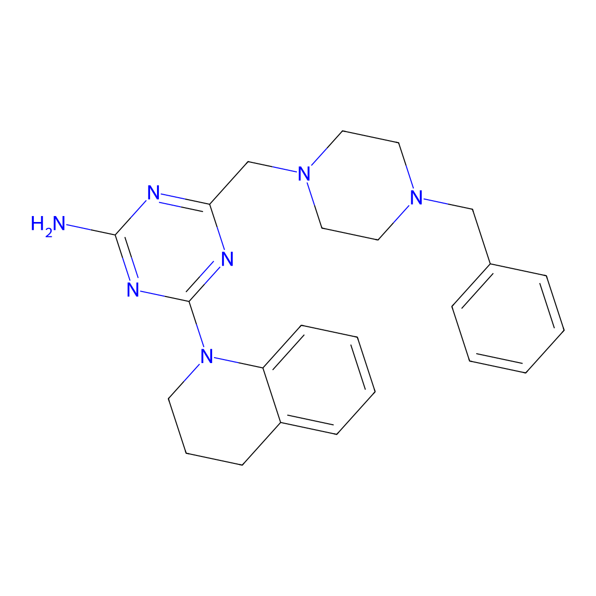4-[(4-benzyl-1-piperazinyl)methyl]-6-(3,4-dihydro-1(2H)-quinolinyl)-1,3,5-triazin-2-amine molecular structure, CAS 774591-52-5