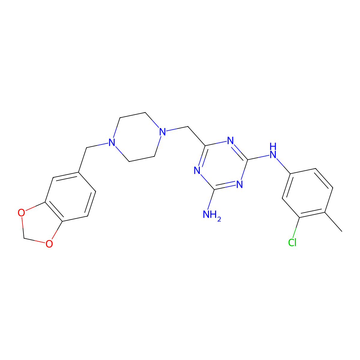 6-{[4-(1,3-benzodioxol-5-ylmethyl)piperazin-1-yl]methyl}-N-(3-chloro-4-methylphenyl)-1,3,5-triazine-2,4-diamine molecular structure, CAS 774591-57-0