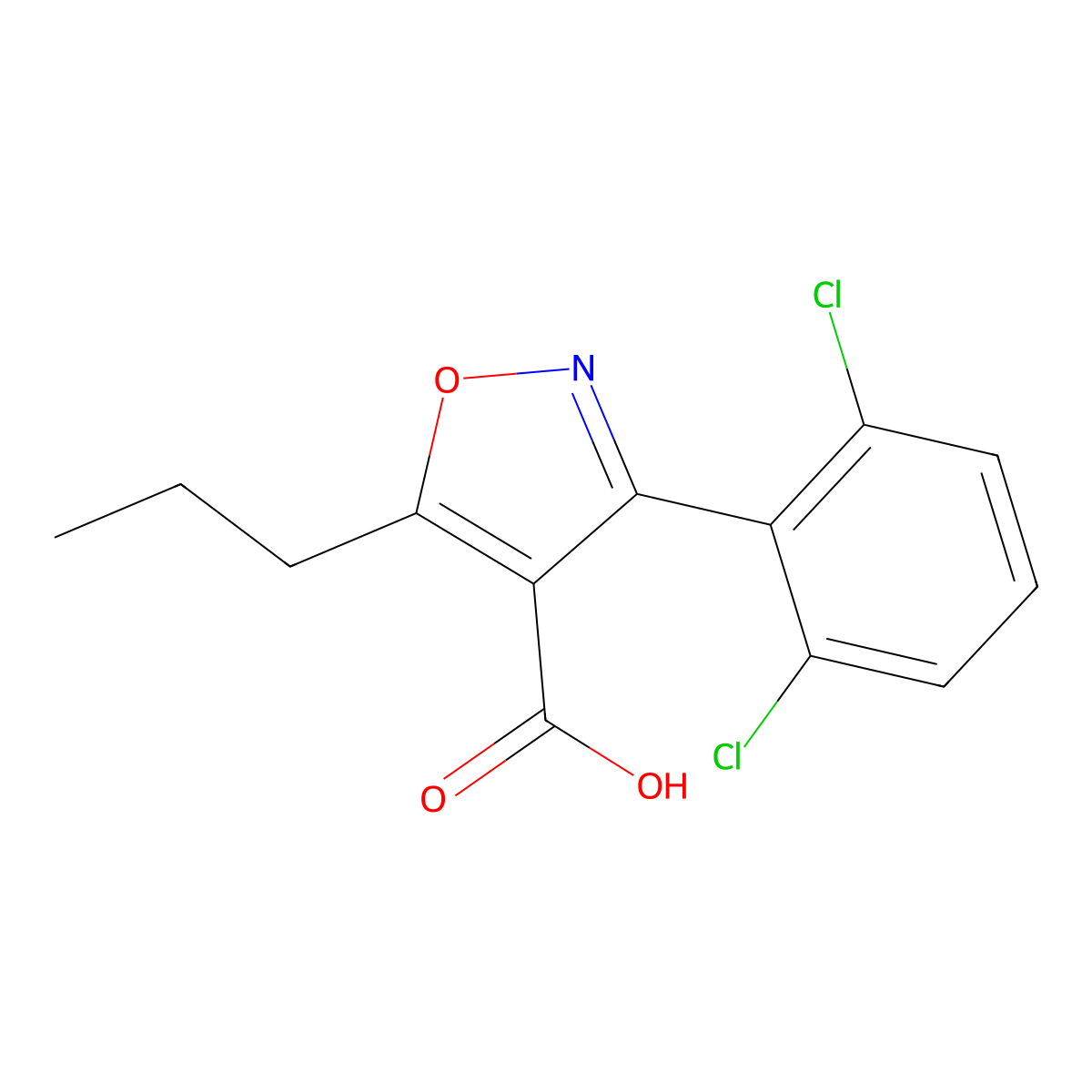 3-(2,6-Dichlorophenyl)-5-propyl-1,2-oxazole-4-carboxylic acid molecular structure, CAS 774605-57-1