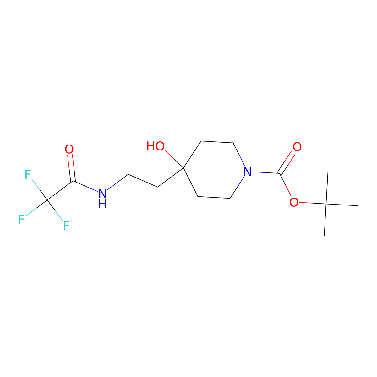 4-Hydroxy-4-[2-(2,2,2-trifluoro-ethanoylamino)-ethyl]-piperidine-1-carboxylic acid tert-butyl ester molecular structure, CAS 774609-74-4