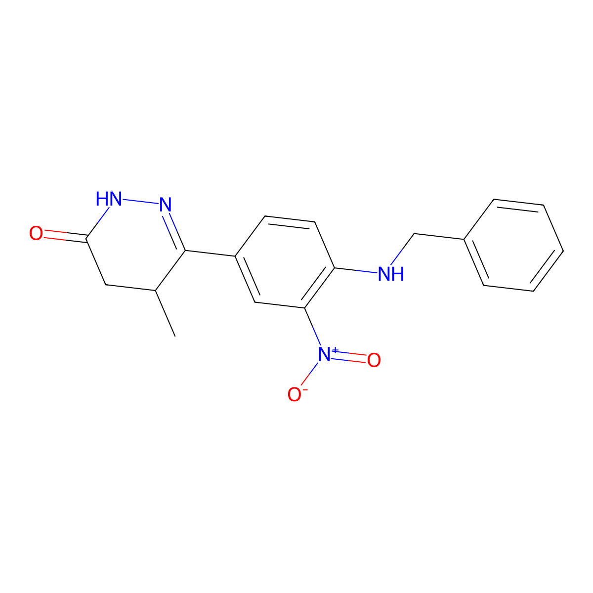 6-(4-benzylamino-3-nitrophenyl)-5-methyl-4,5-dihydro-2H-pyridazin-3-one molecular structure, CAS 77469-62-6