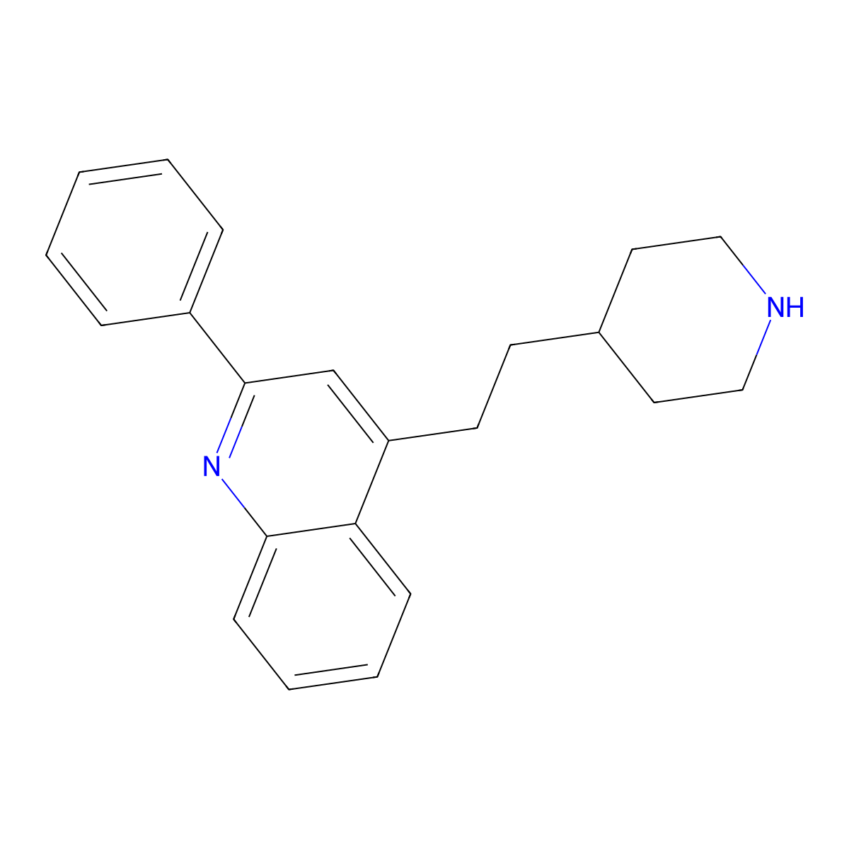 2-Phenyl-4-(2-(4-piperidinyl)ethyl)quinoline molecular structure, CAS 77472-98-1