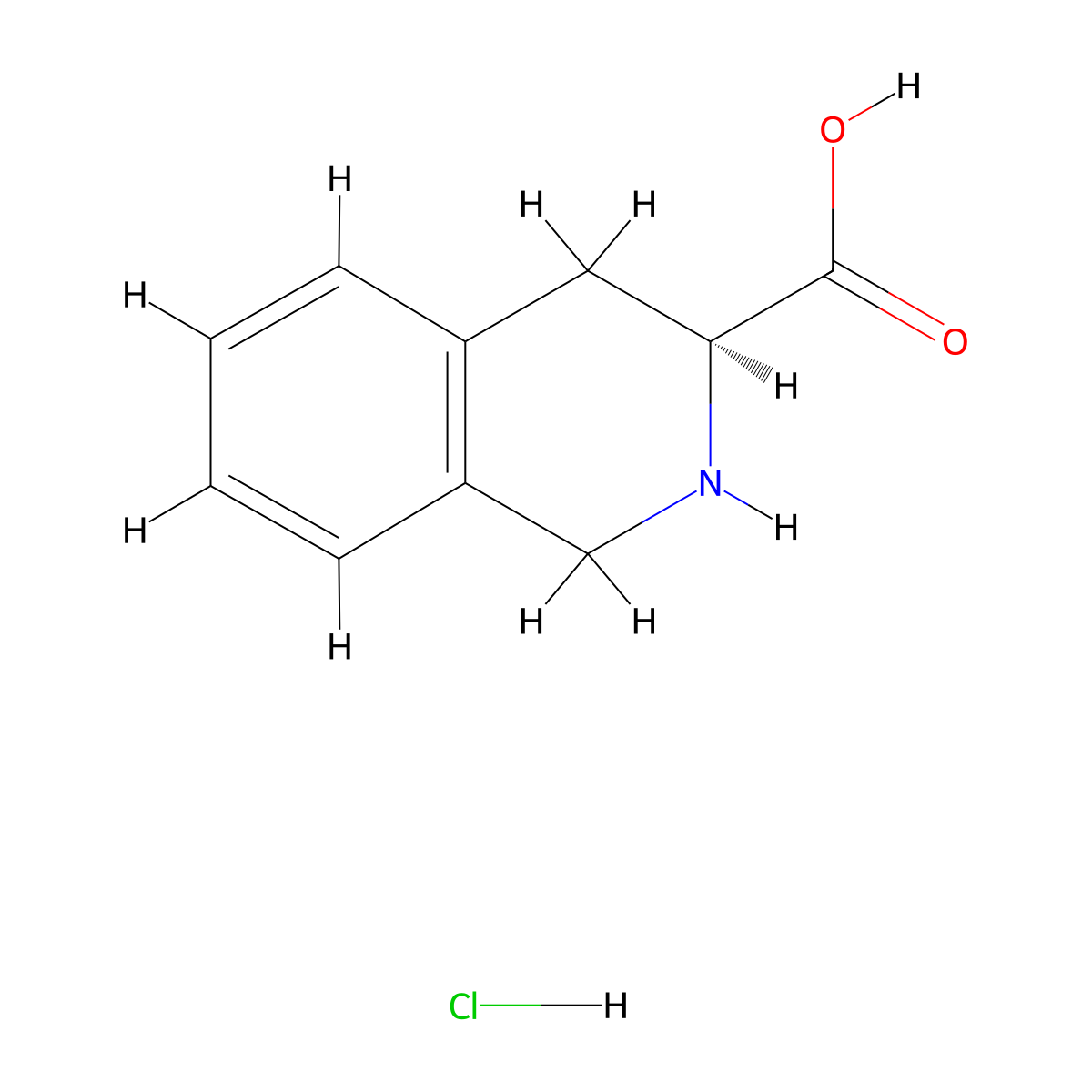 (S)-1,2,3,4-tetrahydroisoquinoline-3-carboxylic acid hydrochloride molecular structure, CAS 77497-95-1