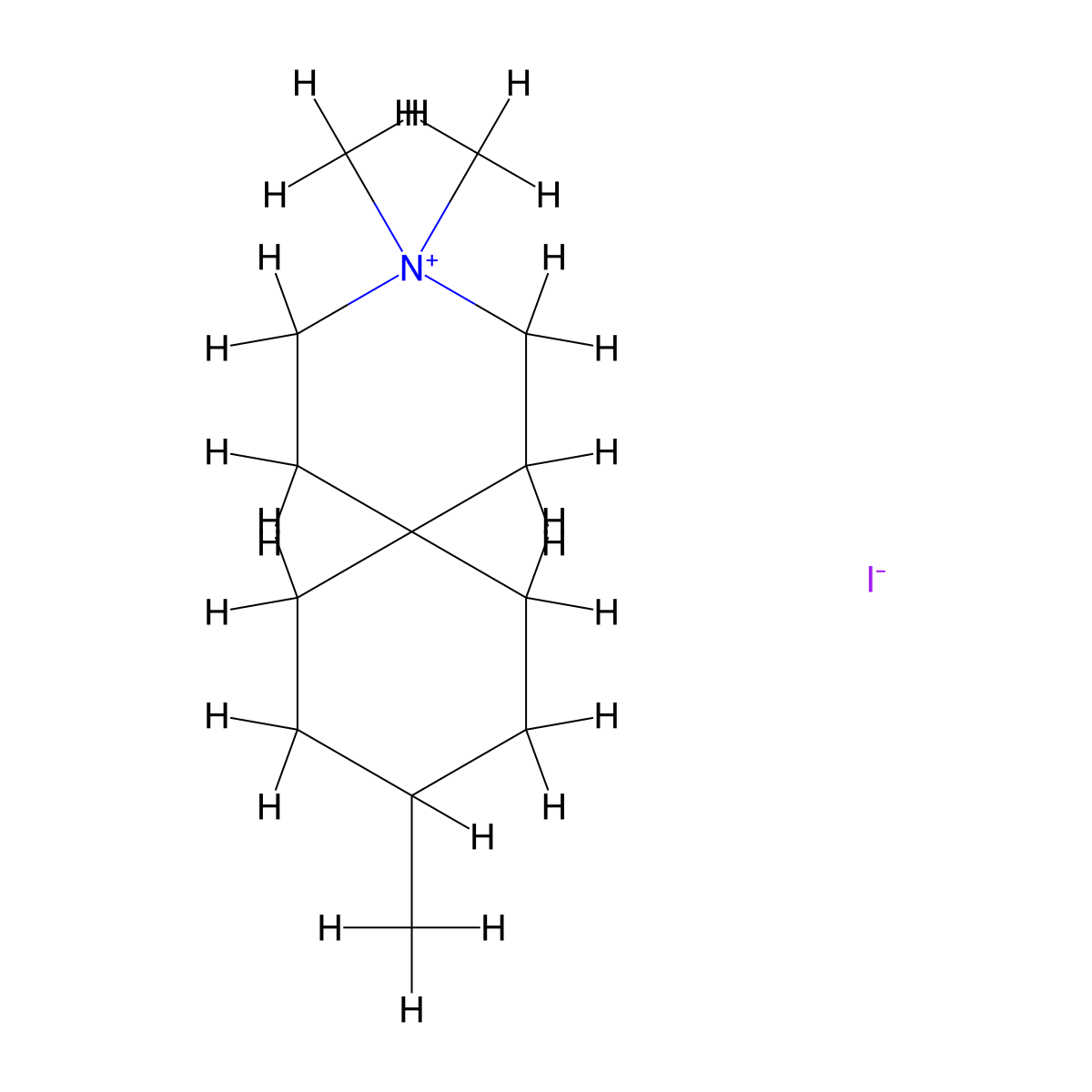 3-Azoniaspiro(5.5)undecane, 3,3,9-trimethyl-, iodide molecular structure, CAS 775-73-5