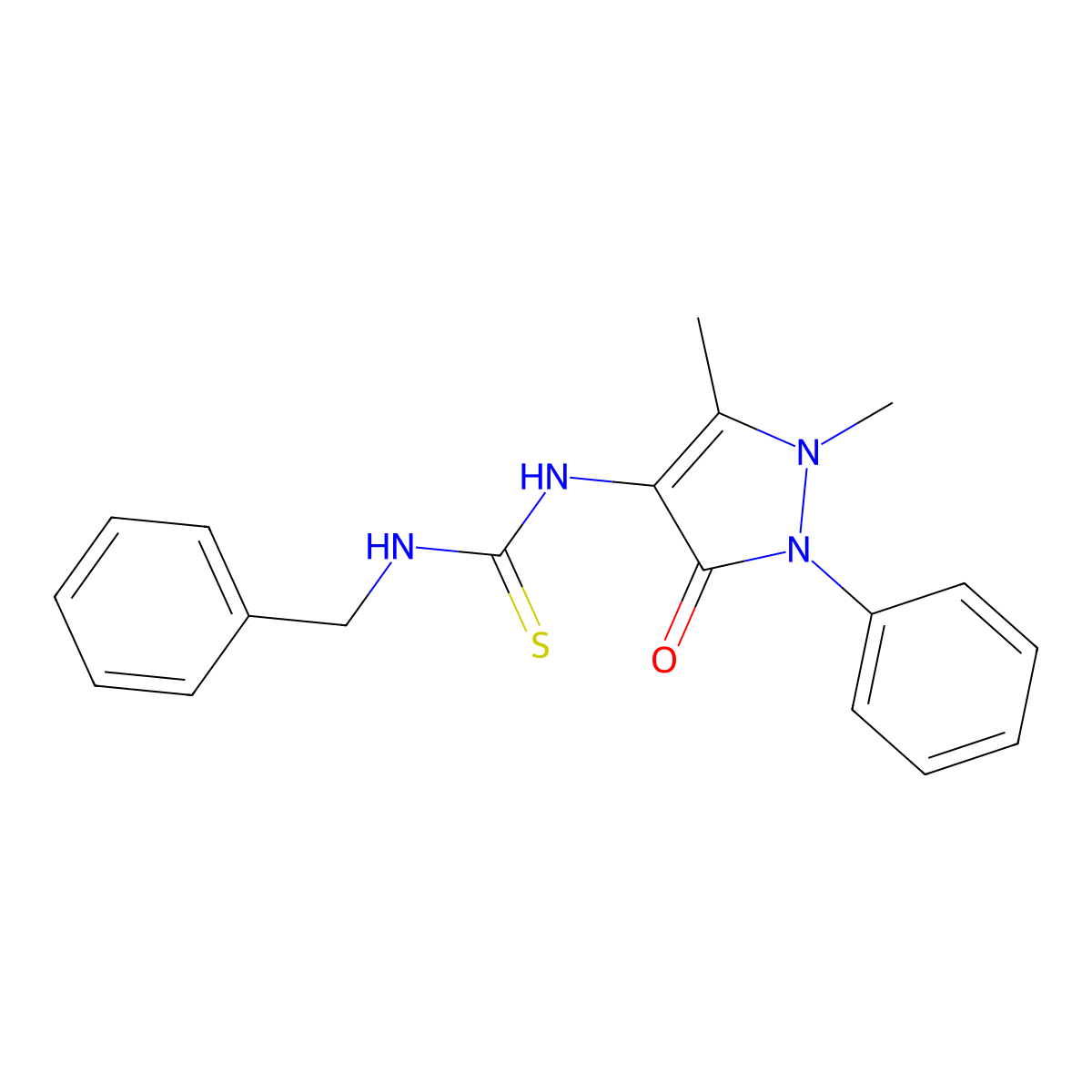 1-Benzyl-3-(1,5-dimethyl-3-oxo-2-phenylpyrazol-4-yl)thiourea molecular structure, CAS 77500-97-1