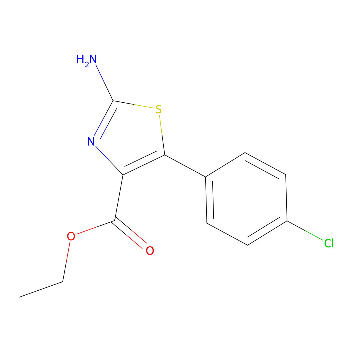 Ethyl 2-amino-5-(4-chlorophenyl)-1,3-thiazole-4-carboxylate molecular structure, CAS 77505-89-6