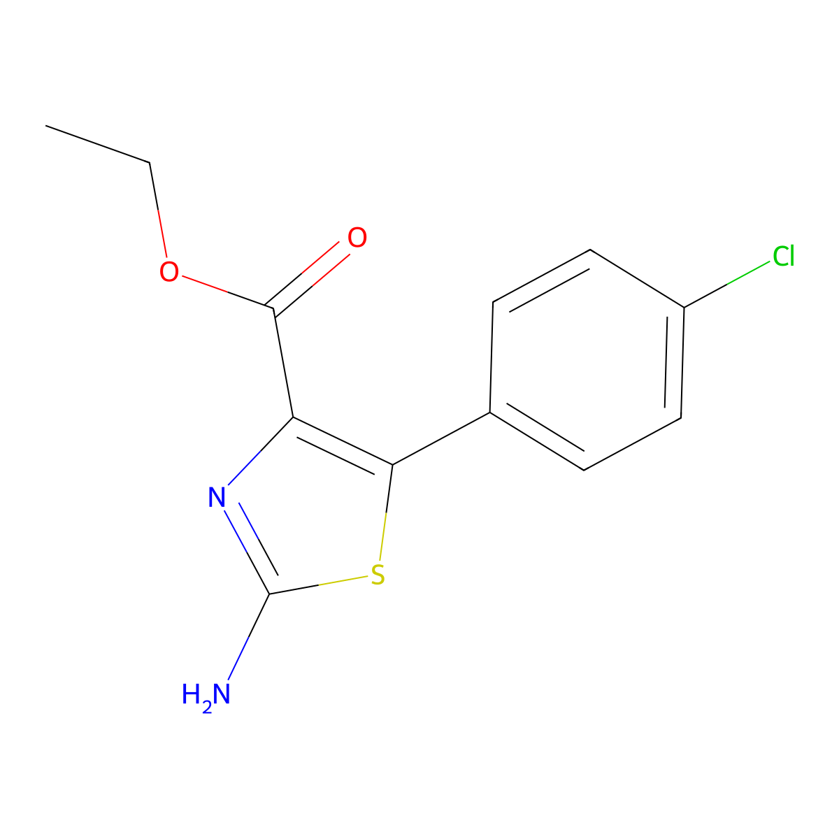 Ethyl 2-amino-5-(4-chlorophenyl)-1,3-thiazole-4-carboxylate molecular structure, CAS 77505-89-6