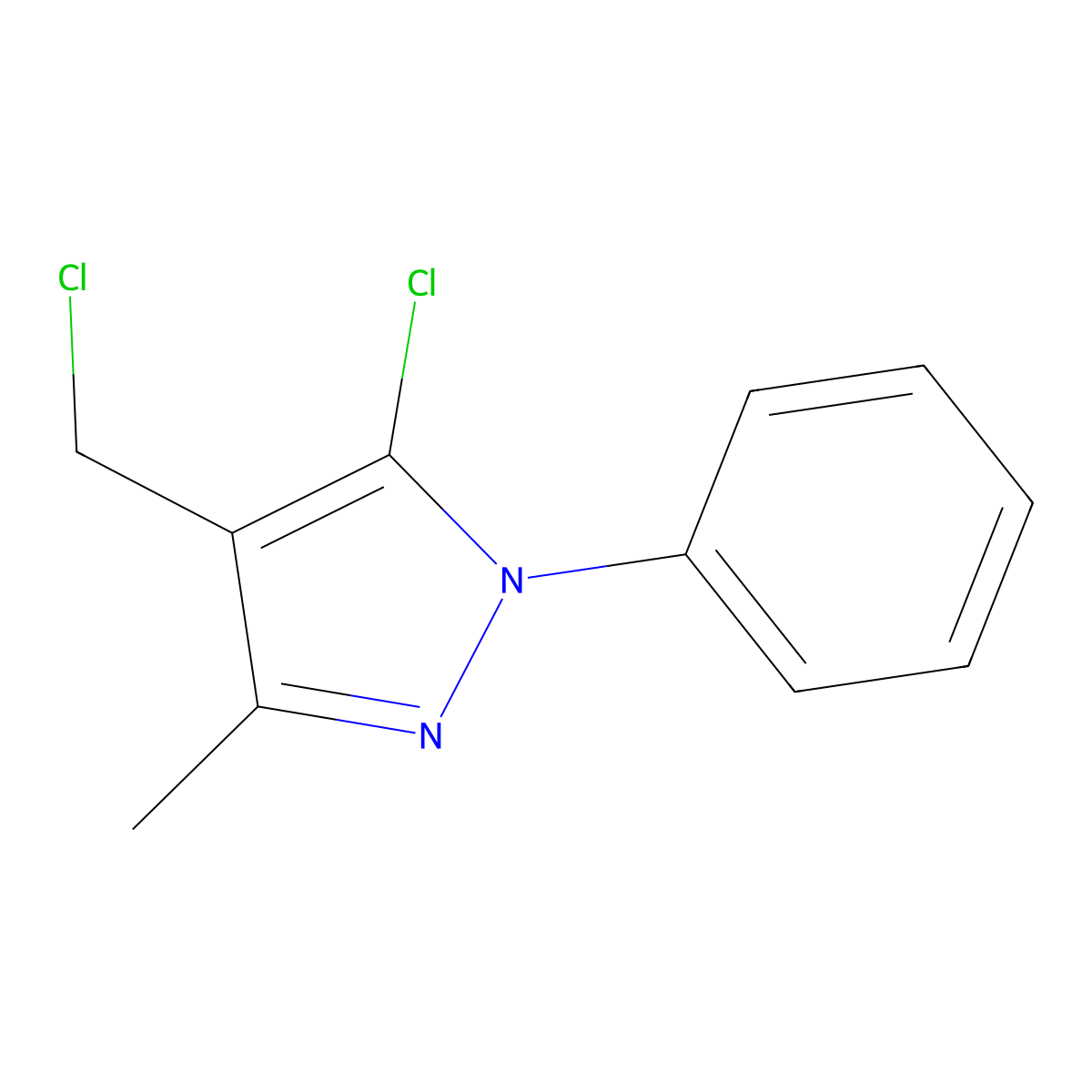 5-chloro-4-(chloromethyl)-3-methyl-1-phenyl-1H-pyrazole molecular structure, CAS 77509-88-7