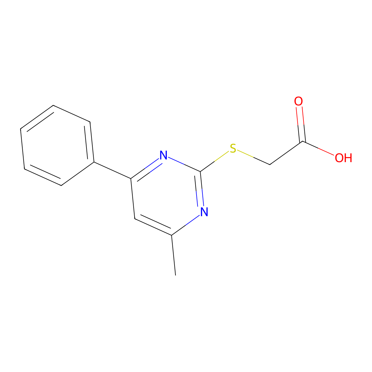 Acetic acid, ((4-methyl-6-phenyl-2-pyrimidinyl)thio)- molecular structure, CAS 77517-13-6