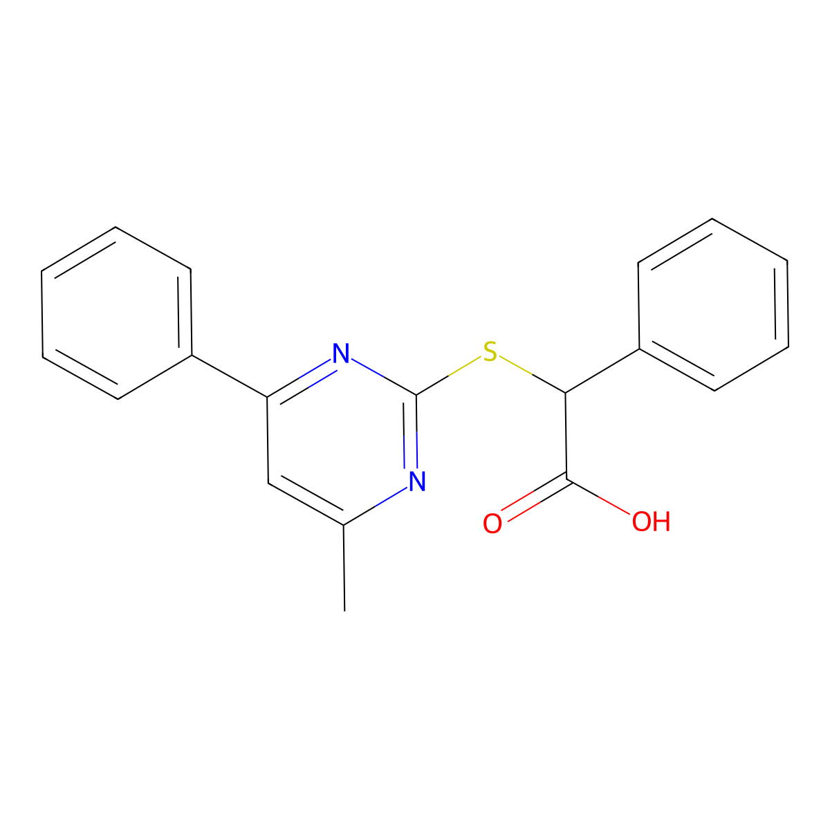 Benzeneacetic acid, alpha-((4-methyl-6-phenyl-2-pyrimidinyl)thio)- molecular structure, CAS 77517-15-8