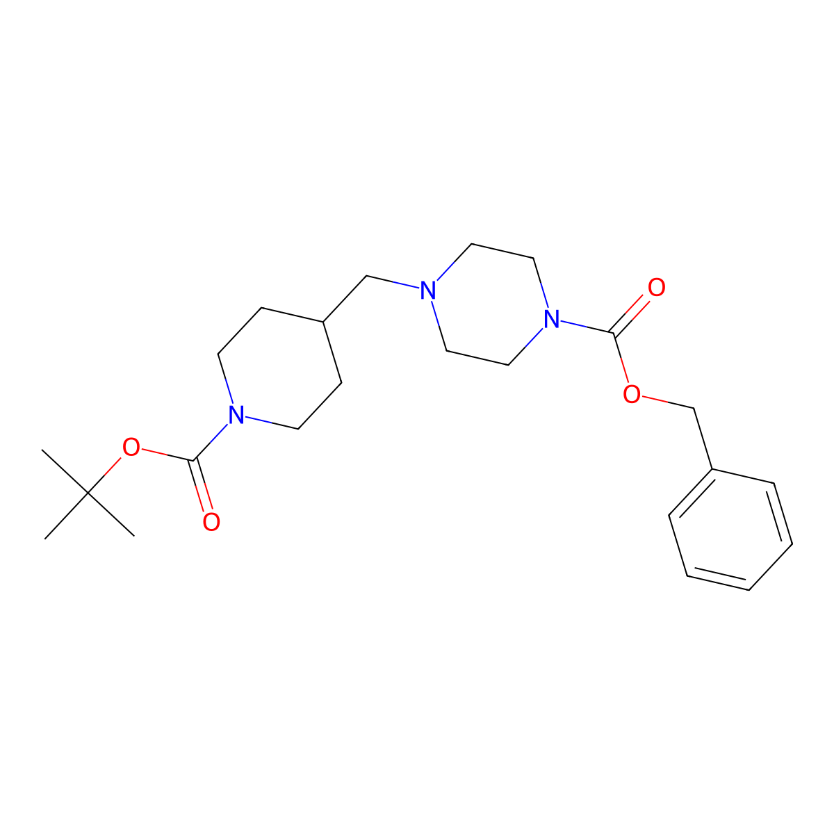 Benzyl 4-((1-(tert-butoxycarbonyl)piperidin-4-yl)methyl)piperazine-1-carboxylate molecular structure, CAS 775288-80-7